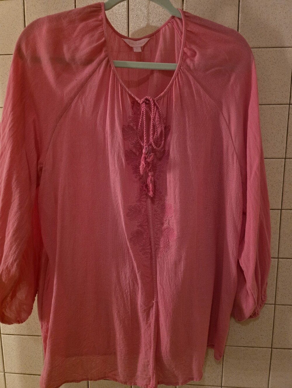 Lilly Pulitzer XLWomen's Pink Tie-Neck Boho Blouse